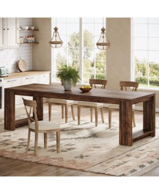 86.61-Inch Dining Table for 6-8, Farmhouse Narrow Kitchen Table with Wood Pedestal Base, Extra Long Rectangular Dinner Table