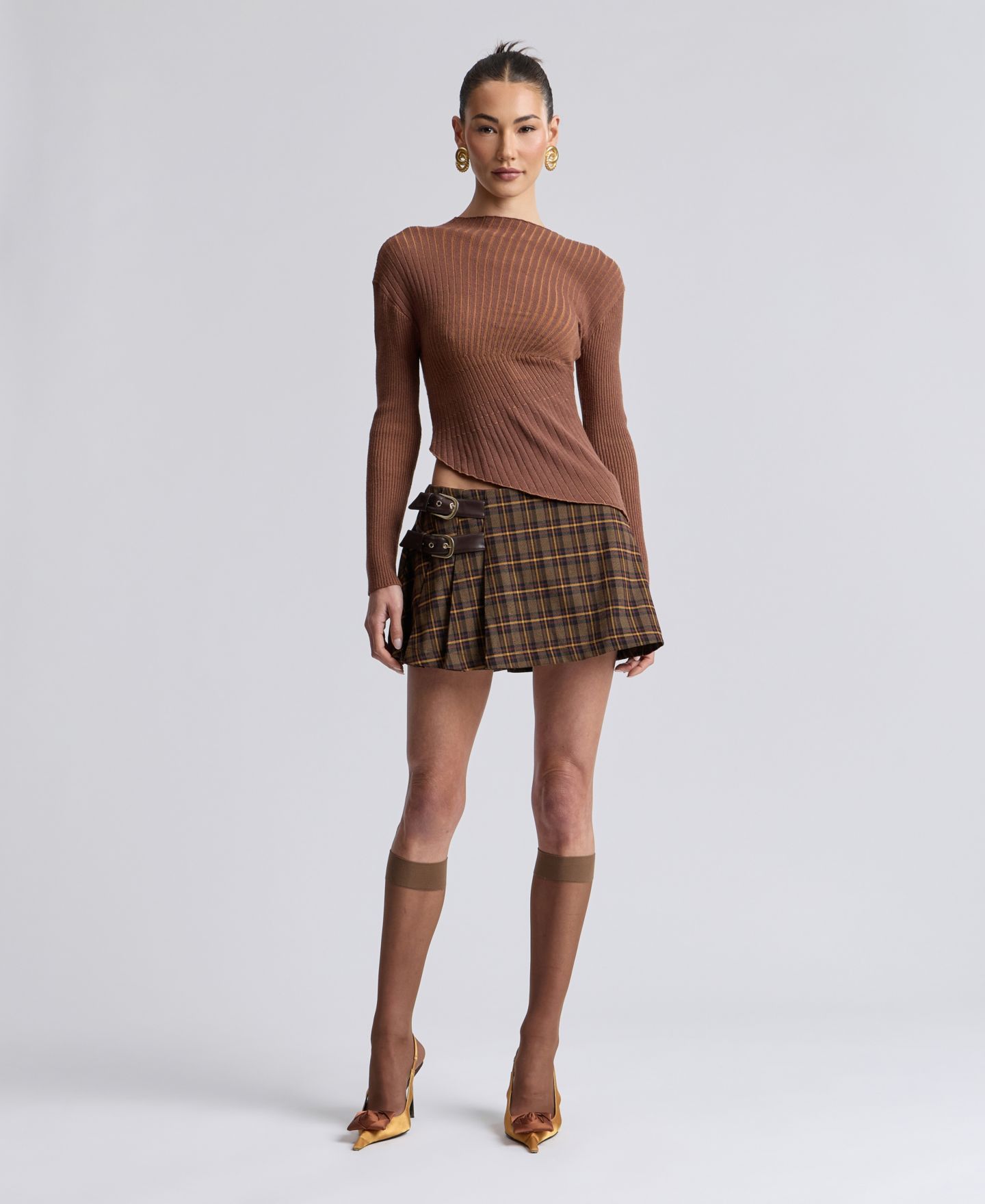 Женская юбка-шорты Avec Les Filles Belted Mini Skort, цвет: Клетчатый — фото 2