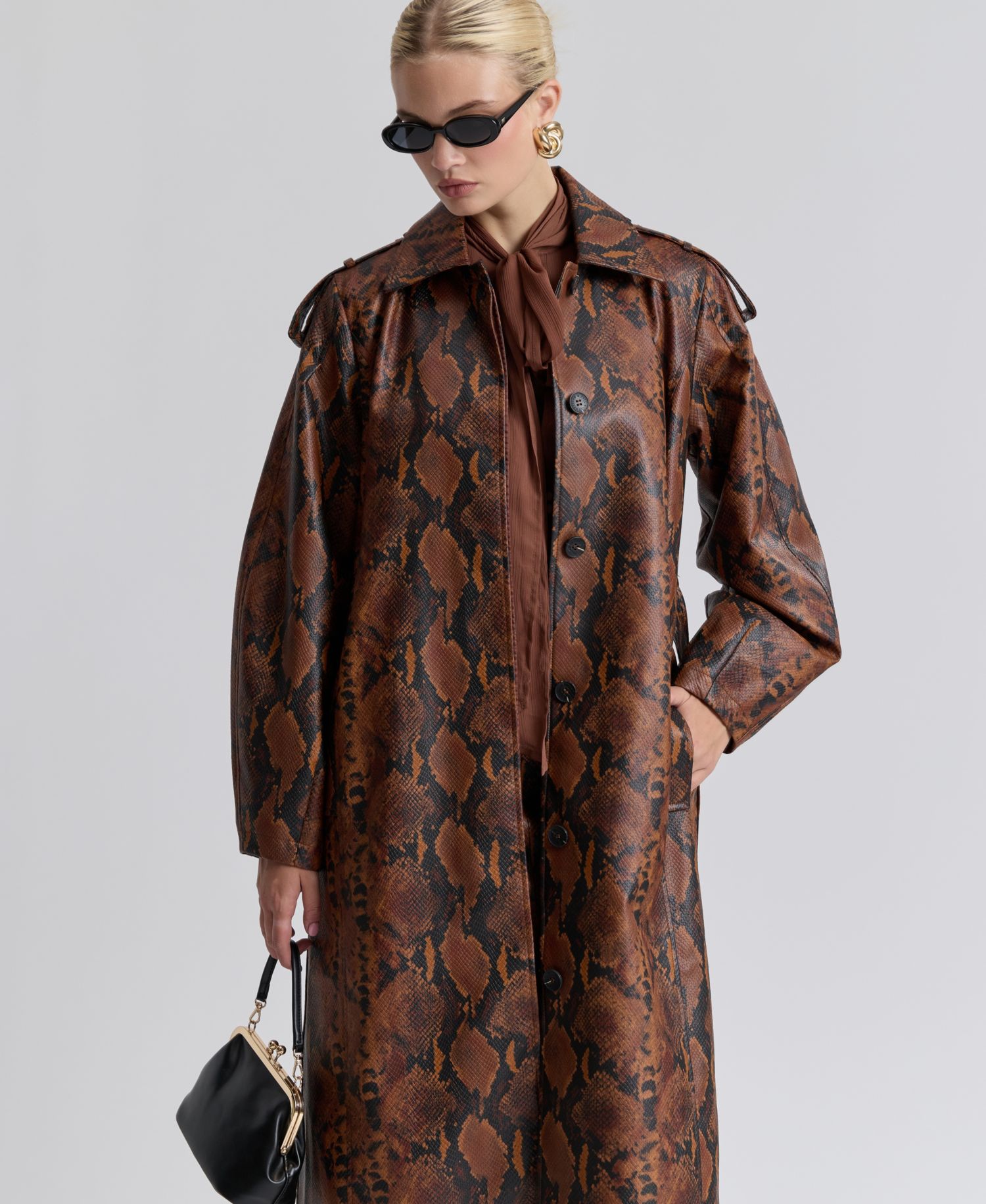 Women's Button-Front Spread Collar Maxi Coat