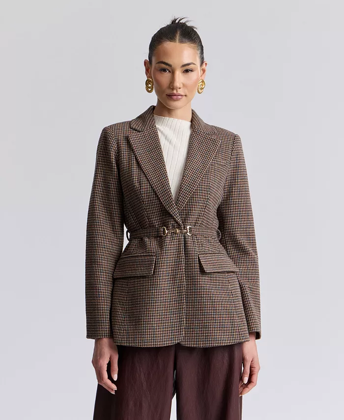 Women's Notch Lapel Collar Belted Blazer - thumbnail 2
