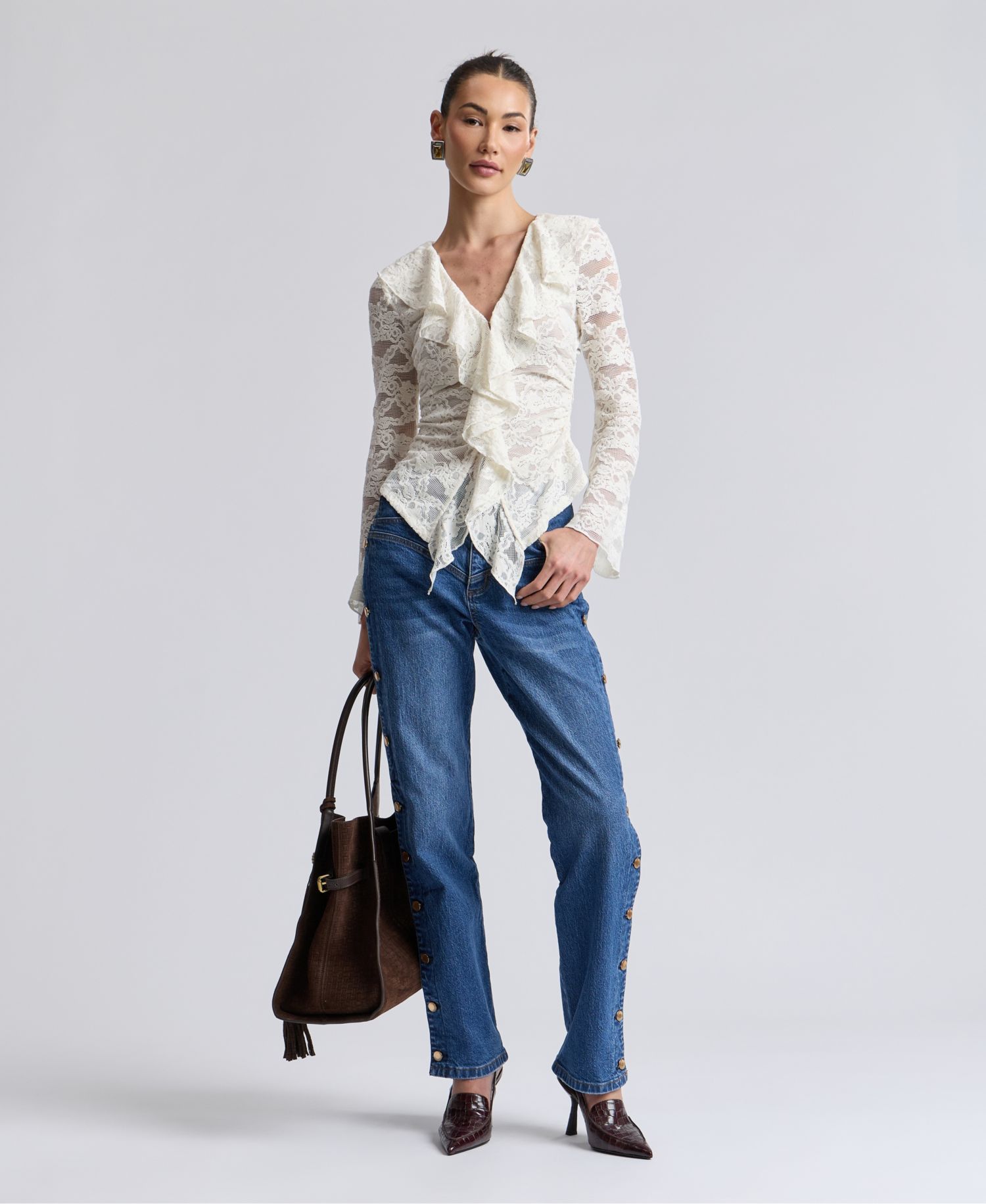 Women's High-Rise Side Shank Straight-Leg Jeans