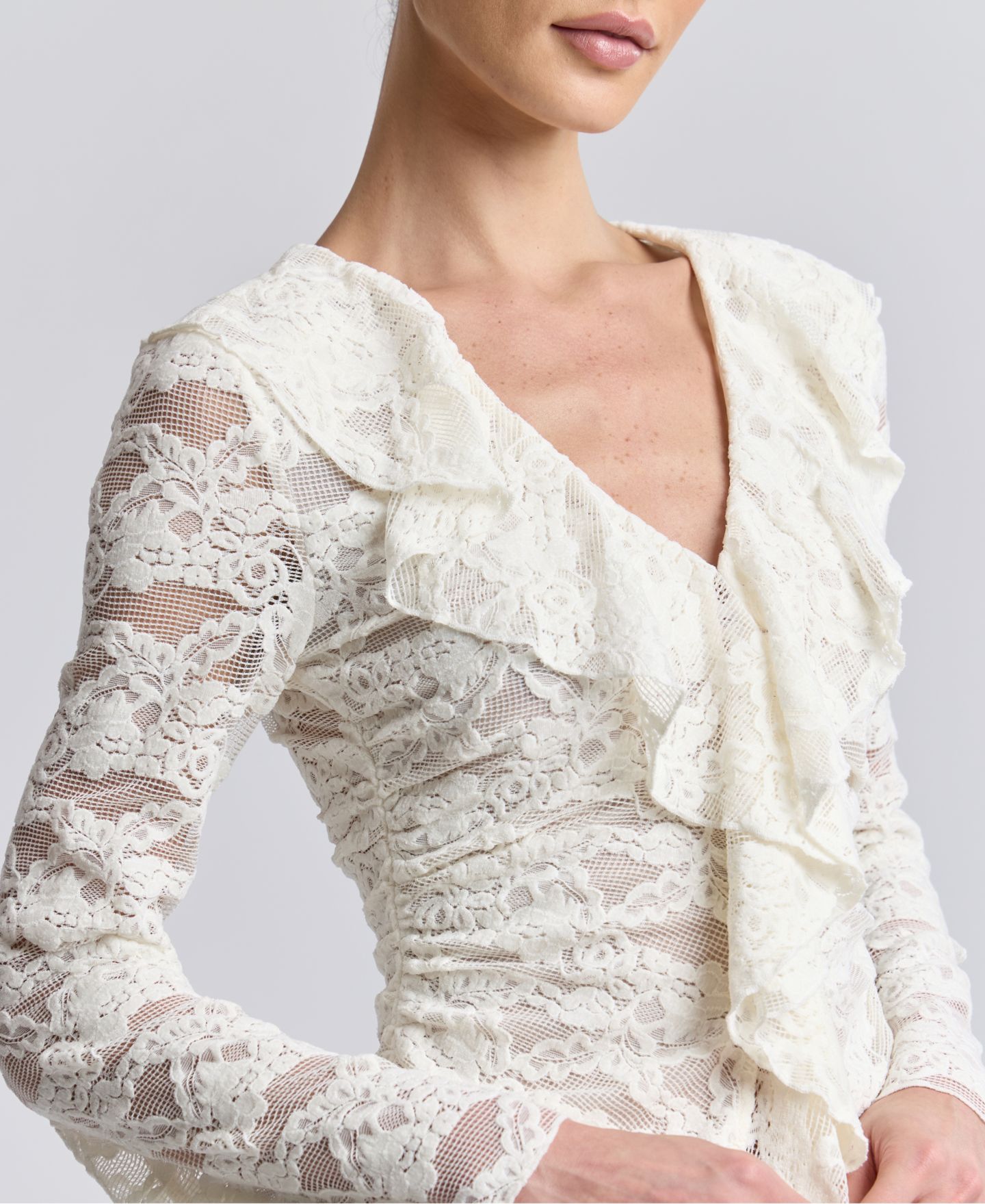 Женский кардиган Avec Les Filles Ruffle-Detail Lace, цвет: Слоновая кость — фото 4