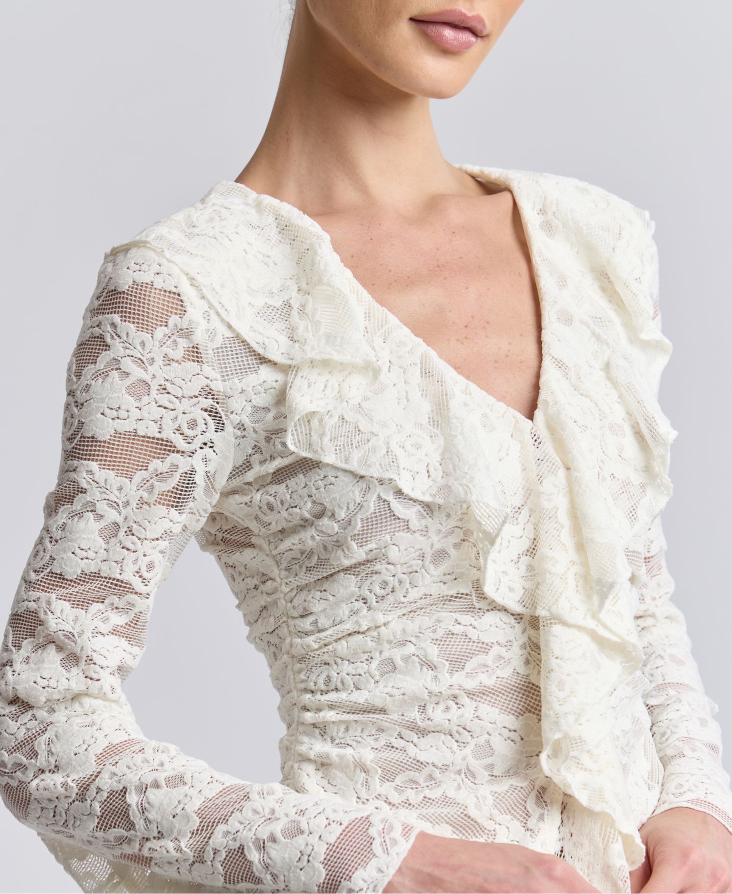 Women's Ruffle-Detail Lace Cardigan