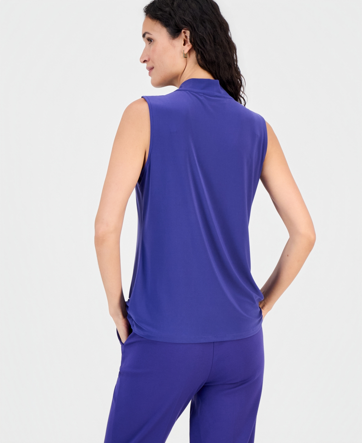 Kasper Petite Neck-Tie V-Neck Sleeveless Top