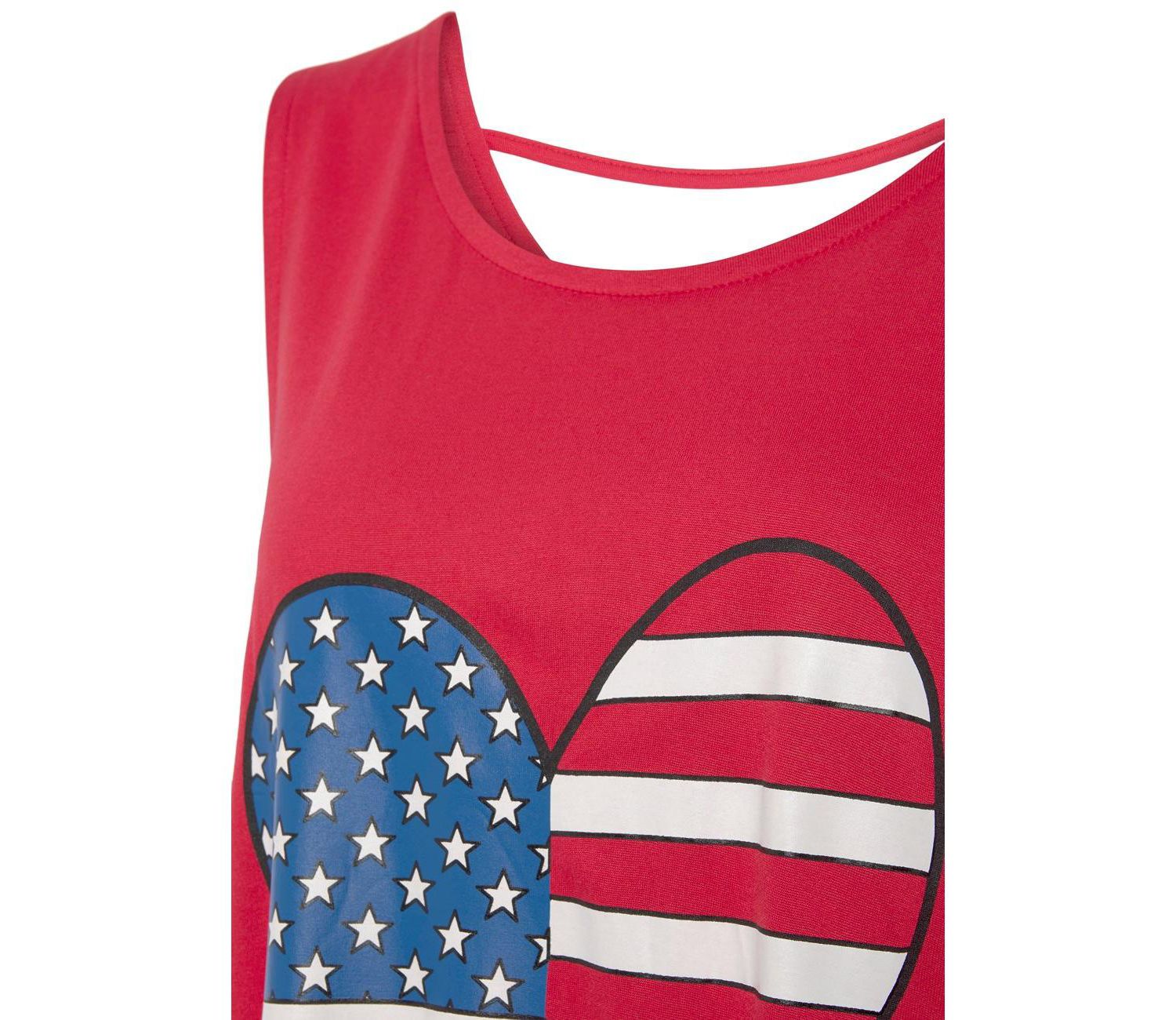 Women's Viscose Graphic Print American Flag Tank Cutout Sleeveless Top