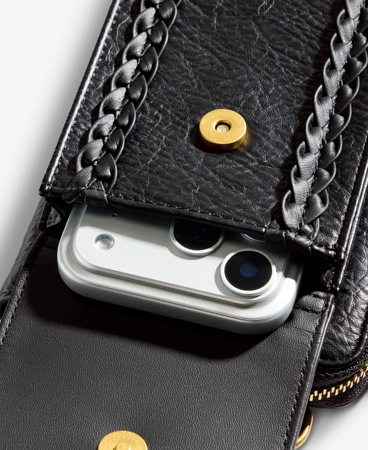 Braided-Edge Phone Crossbody Bag