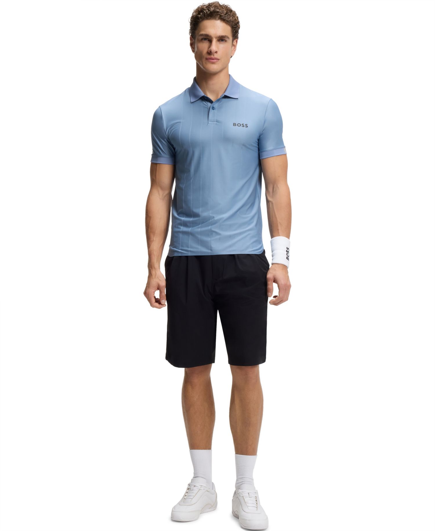 Men's Four-Way Stretch Stripe-Jersey Slim-Fit Polo Shirt