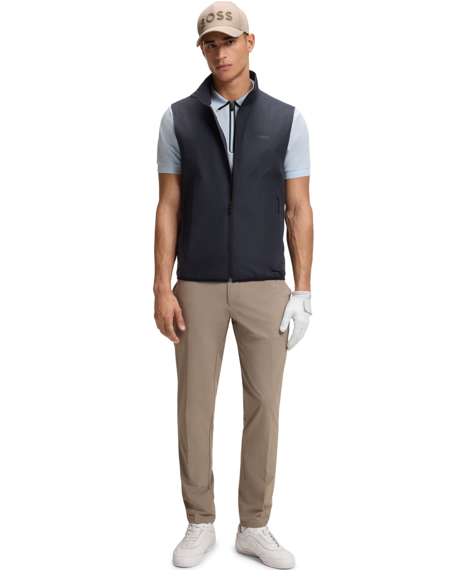 BOSS by Men's Waffle Jacquard Zip-Neck Polo Shirt