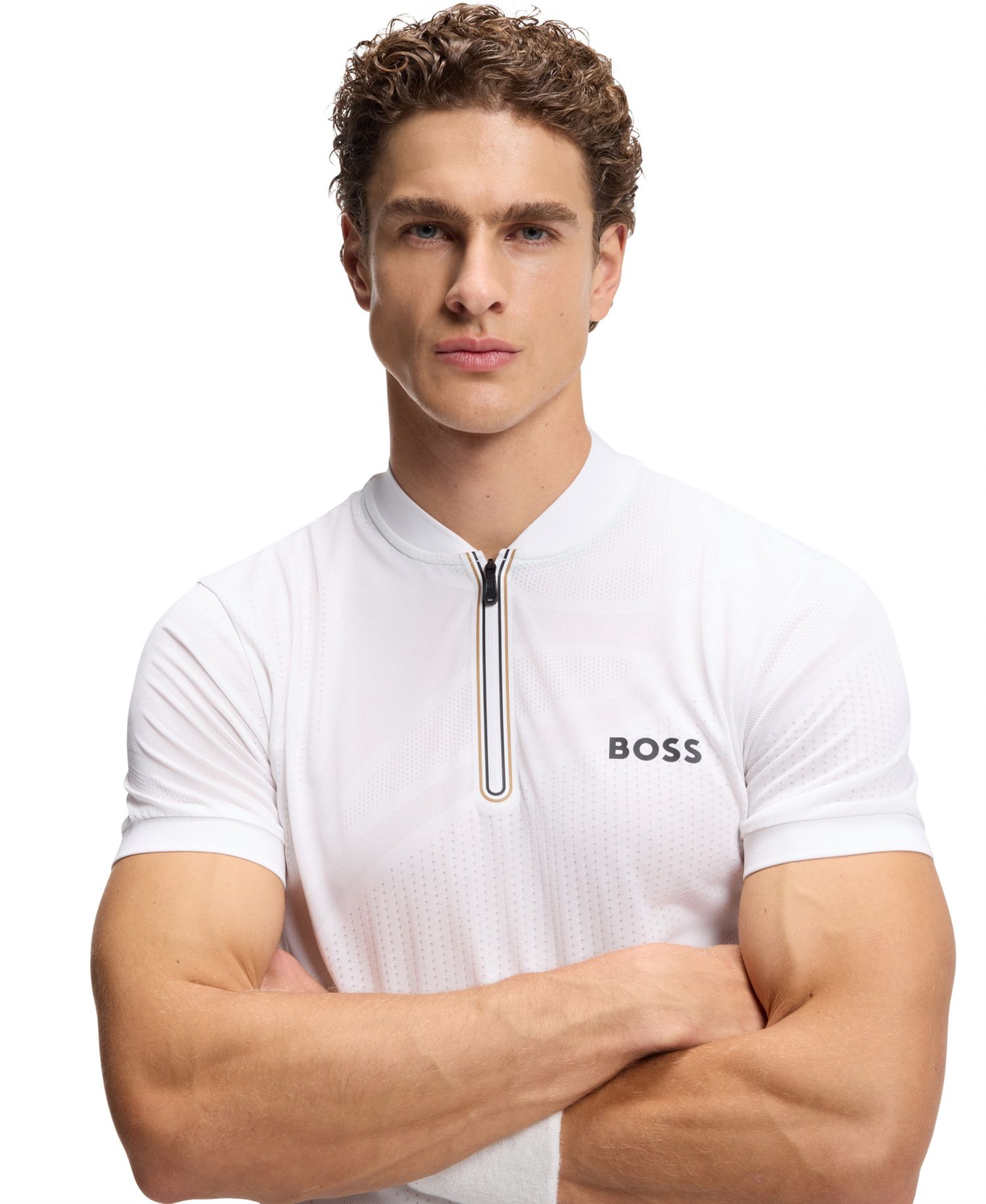 BOSS by Men's Moisture Management Zip-Neck Slim-Fit Polo Shirt
