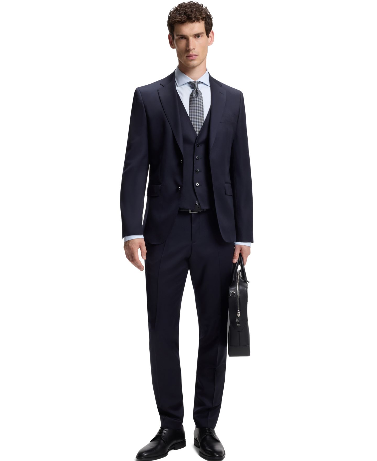 Мужская рубашка Hugo Boss BOSS by Structured Cotton Regular-Fit Dress Shirt, цвет: Синий — фото 4