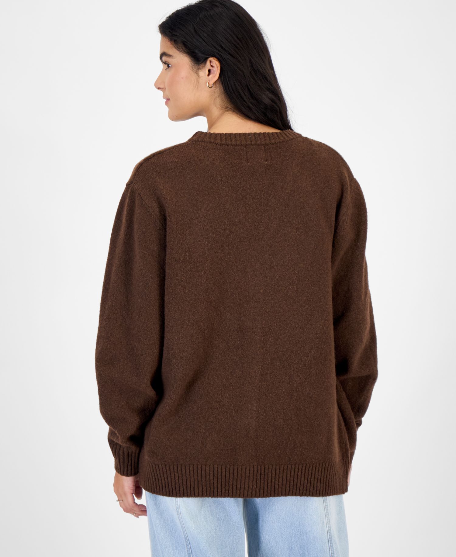 Juniors' V-Neck Boyfriend Button-Front Cardigan