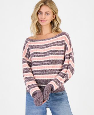 Juniors' Slouchy Off-the-Shoulder Striped Pullover