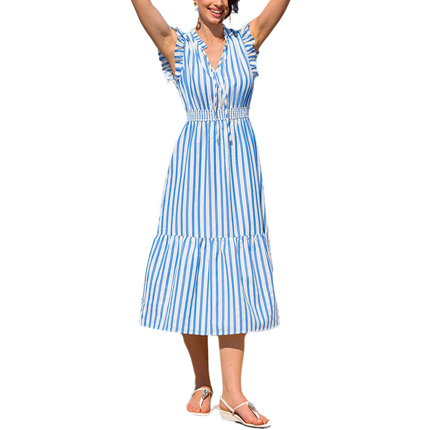 Женское платье Cupshe Rain Check Striped Maxi Beach, цвет: Белый — фото 1