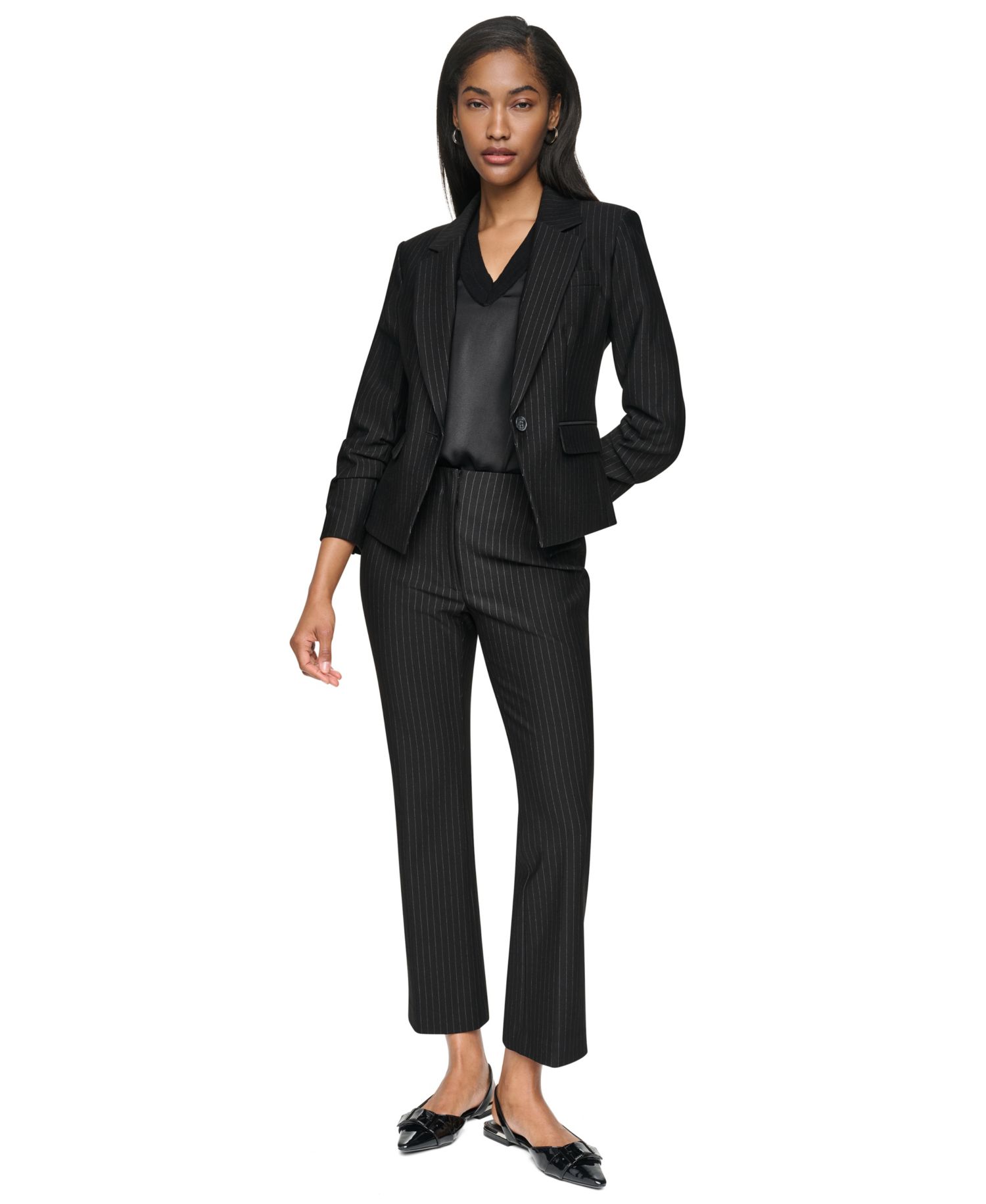 Petite One-Button Notch-Collar Blazer