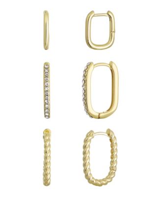 Gold Set of 3 Rectangle Hoop Earrings
