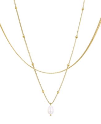 Tarnish Resistant Freshwater Pearl Gold Set of 2 Necklace