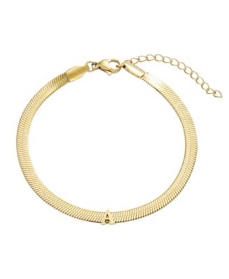 Tarnish Resistant Gold Initial Herringbone Chain Bracelet