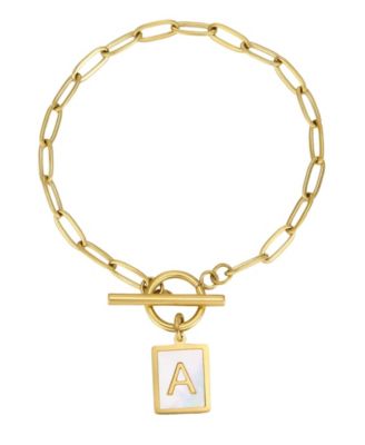 Tarnish Resistant Gold Imitation Pearl Initial Toggle Bracelet