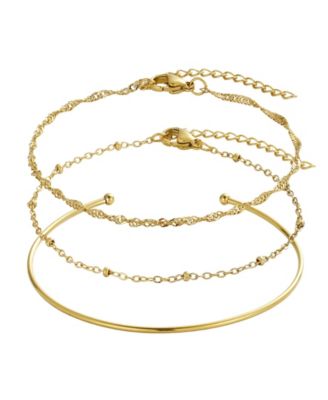Tarnish Resistant Gold Set of 1 Cuff and 2 Chain Bracelets