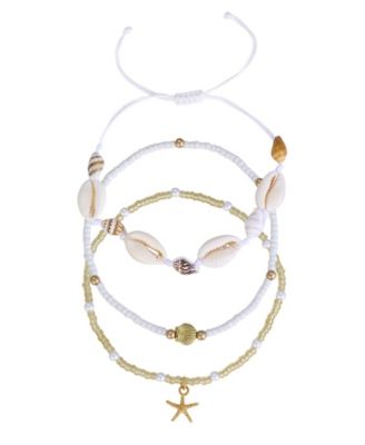 Set of 3 Shell and Bead Anklet Set