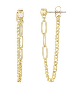 Gold Cubic Zirconia Paperclip Wrap Around Chain Earrings