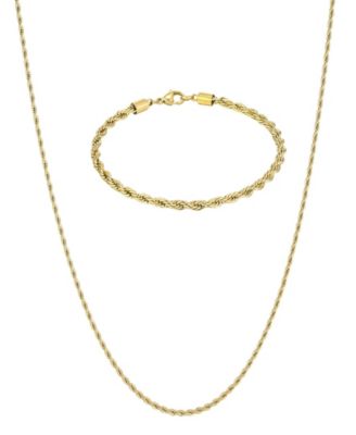 Men's Tarnish Resistant Gold Rope Chain Bracelet and Necklace Set