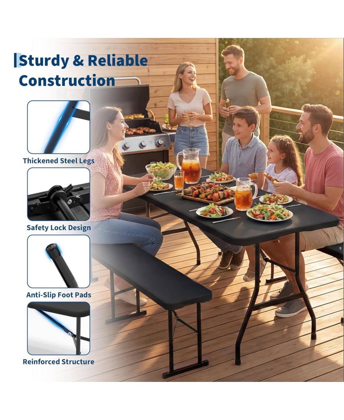 gaomon 6feet Outdoor Portable Hdpe Folding Table with Carrying Handle for Picnic Camping Party Indoor and Use