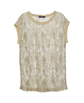 Women's Dolce and Gabbana Metallic Floral Lace Short-Sleeve Top