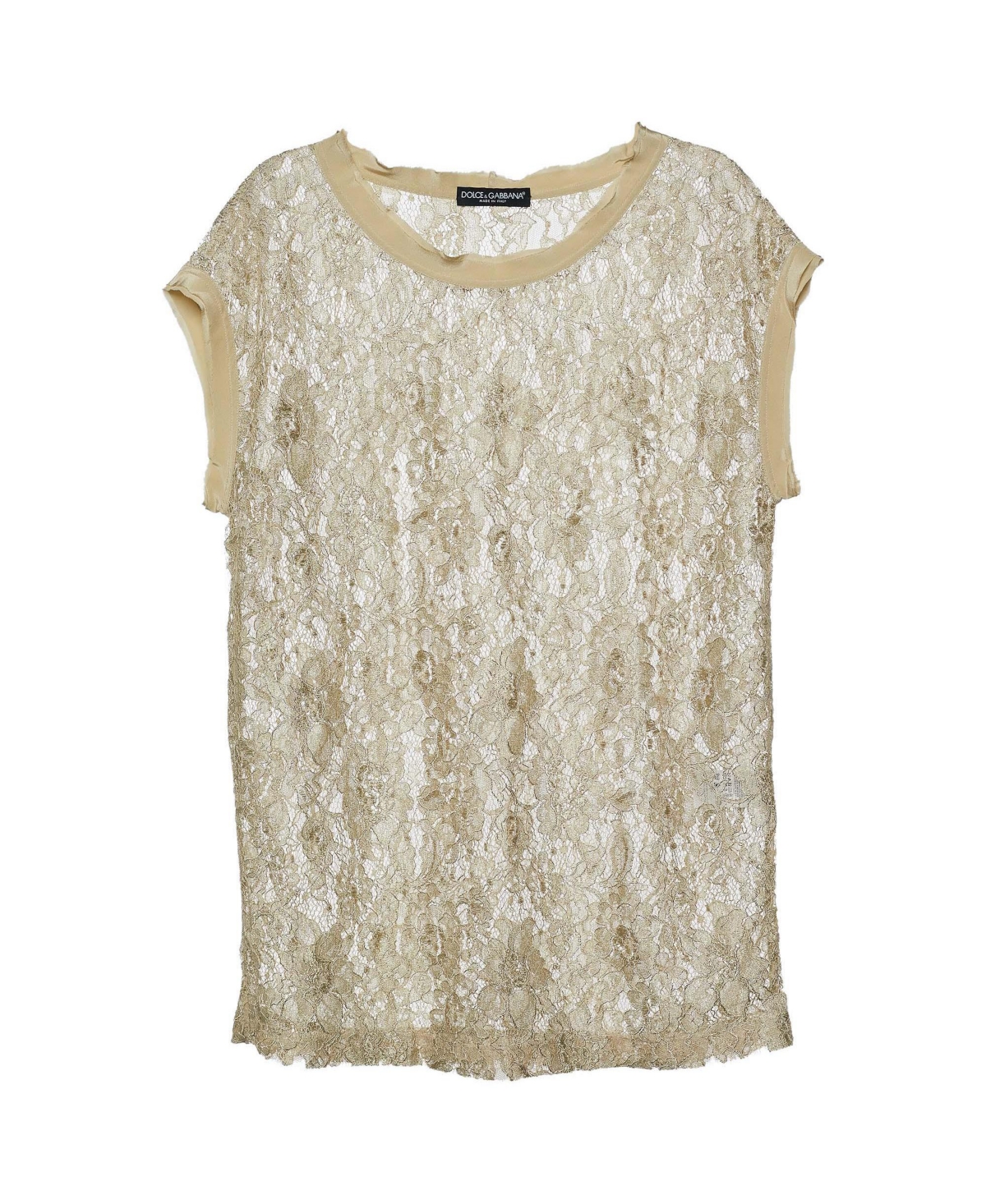 Pre-Owned Dolce & Gabbana Women's Dolce and Gabbana Metallic Floral Lace Short-Sleeve Top