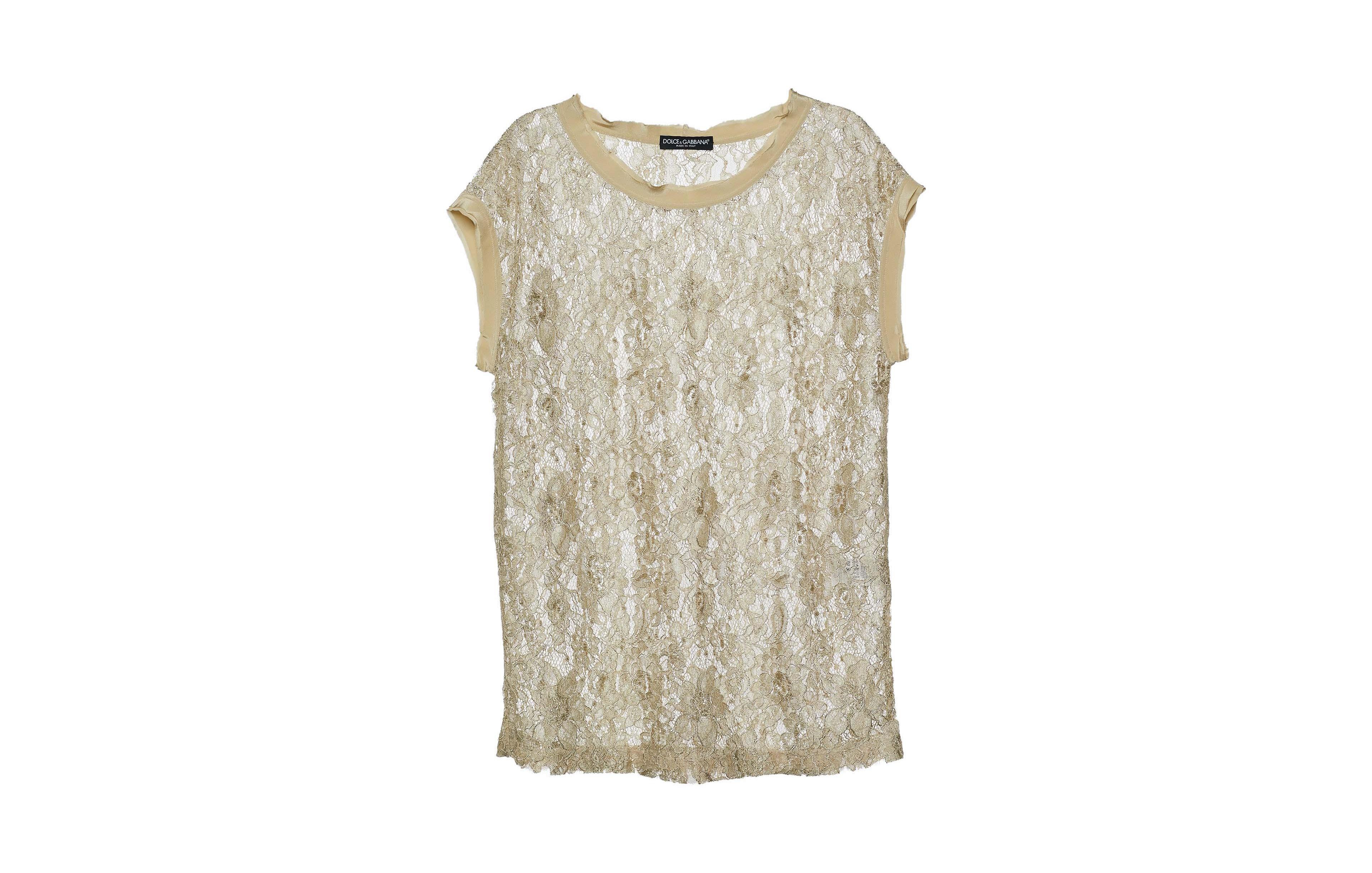 Pre-Owned Dolce & Gabbana Women's Dolce and Gabbana Metallic Floral Lace Short-Sleeve Top