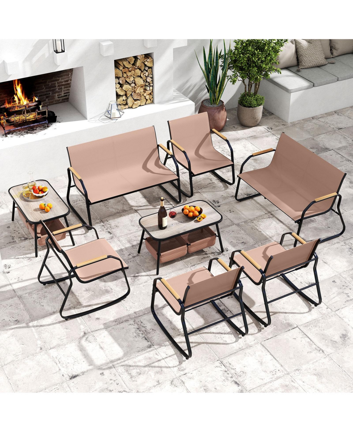 Slickblue 4 Piece Outdoor Patio Set with Rocking Chairs and Mesh Fabric Seating