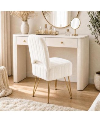 Vanity Stool Chair with Backrest, Square Ottoman with Hidden Storage Compartment, Soft Faux Fur Fabric, 280 Lbs Weight Capacity, Modern Style