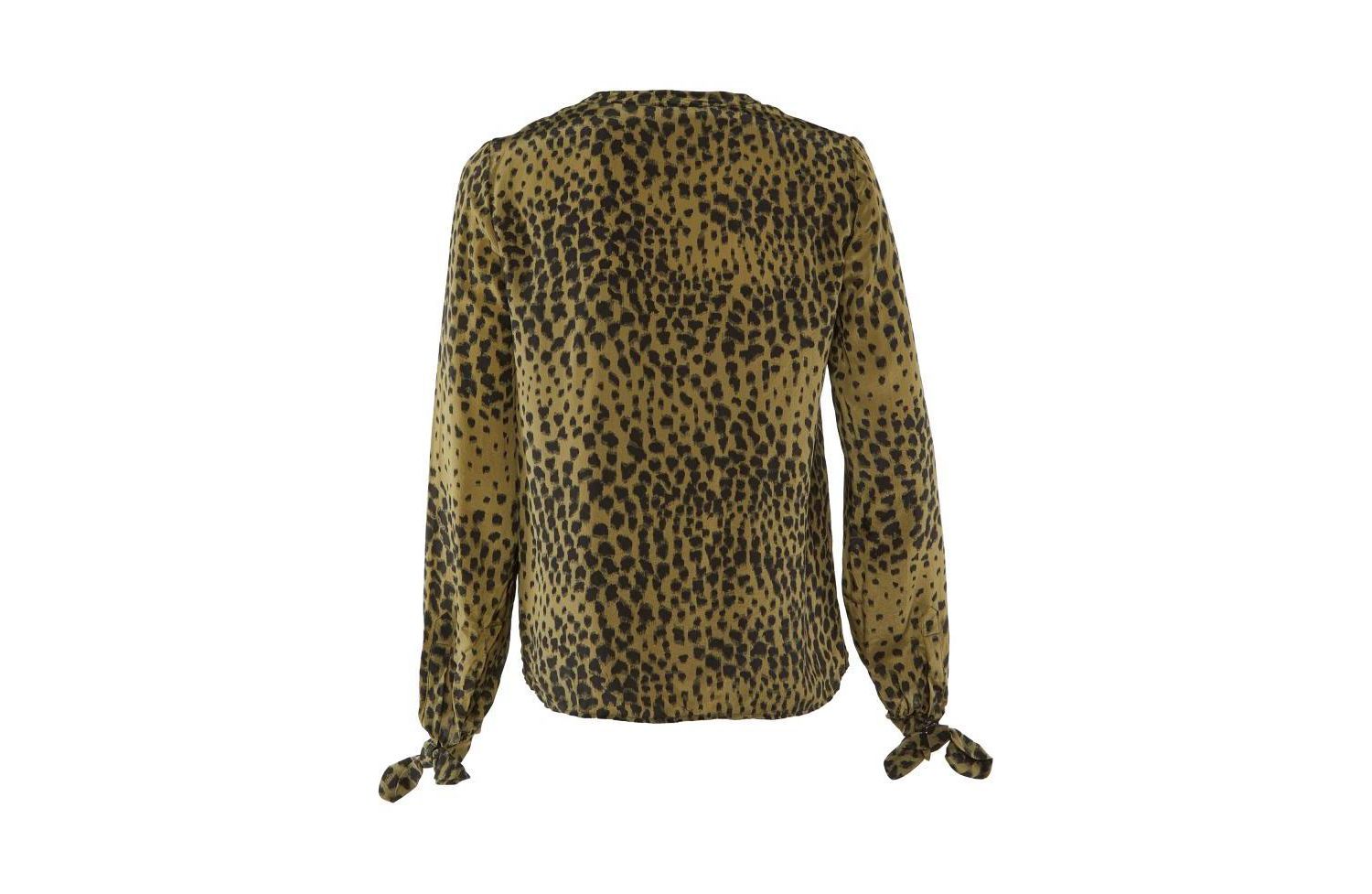 Women's Animal Print Silk Tie-Cuff Blouse