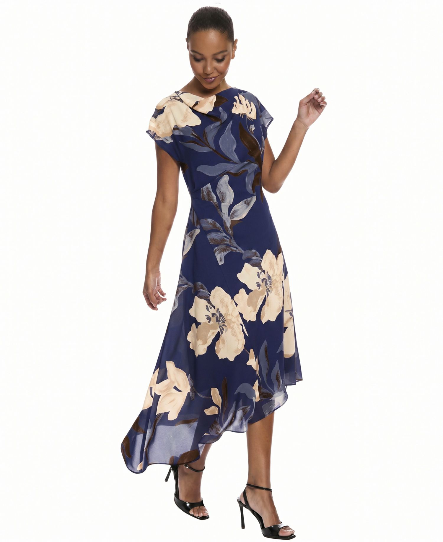 Women's Asymmetrical Floral Midi Dress