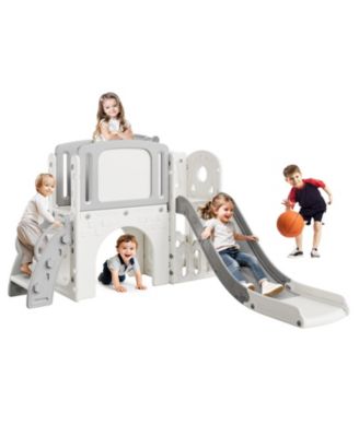 8 in 1 Toddler Play Tunnel and Climber Set, Indoor Outdoor Playground with Slide and Basketball Hoop for Kids
