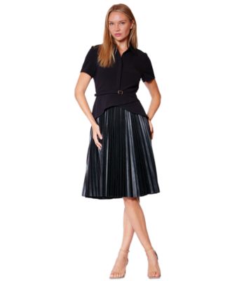 Women's Collared Pleated Skirt Short Dress