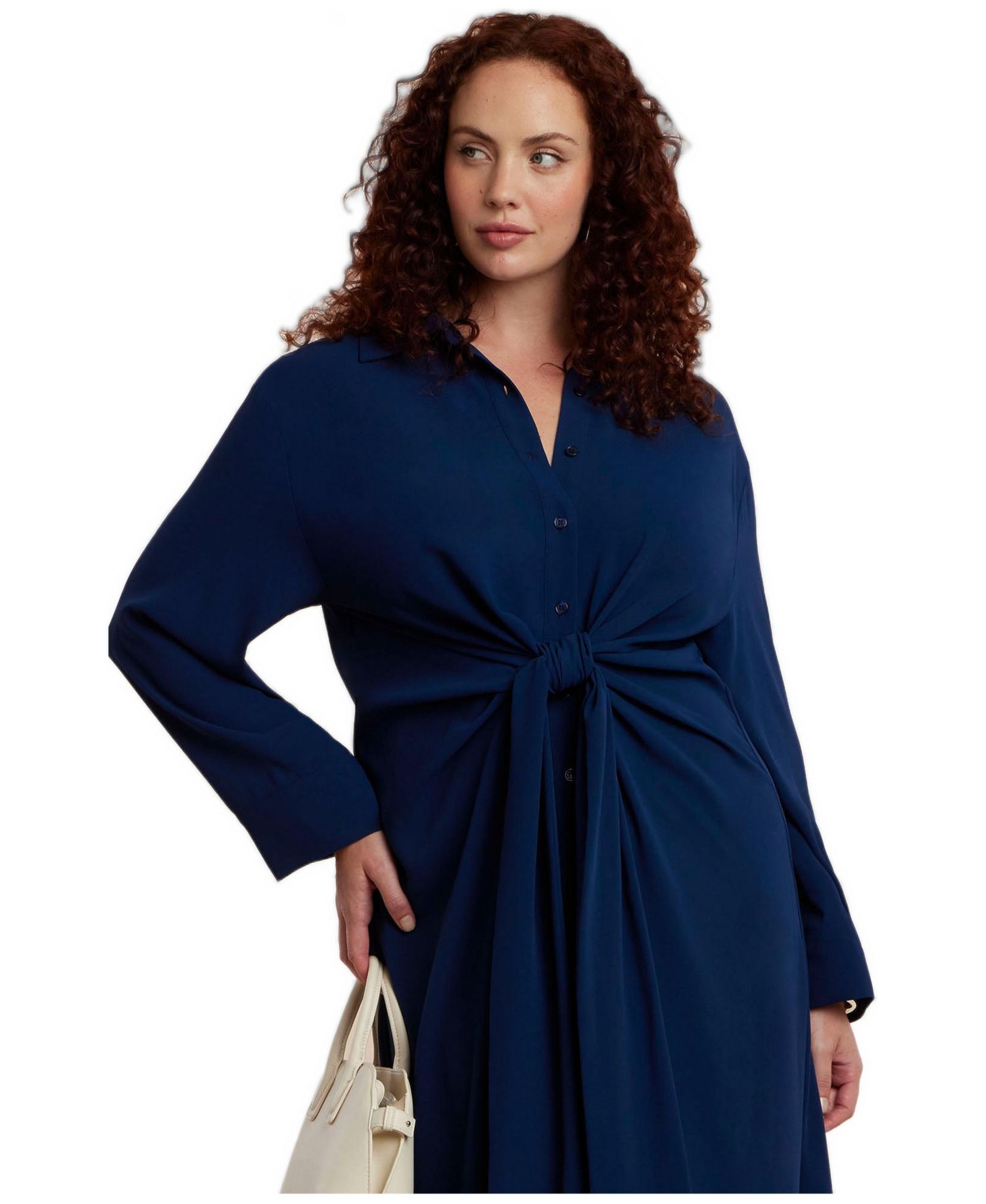 Women's Tie-Front Oversized Midi Shirt Dress