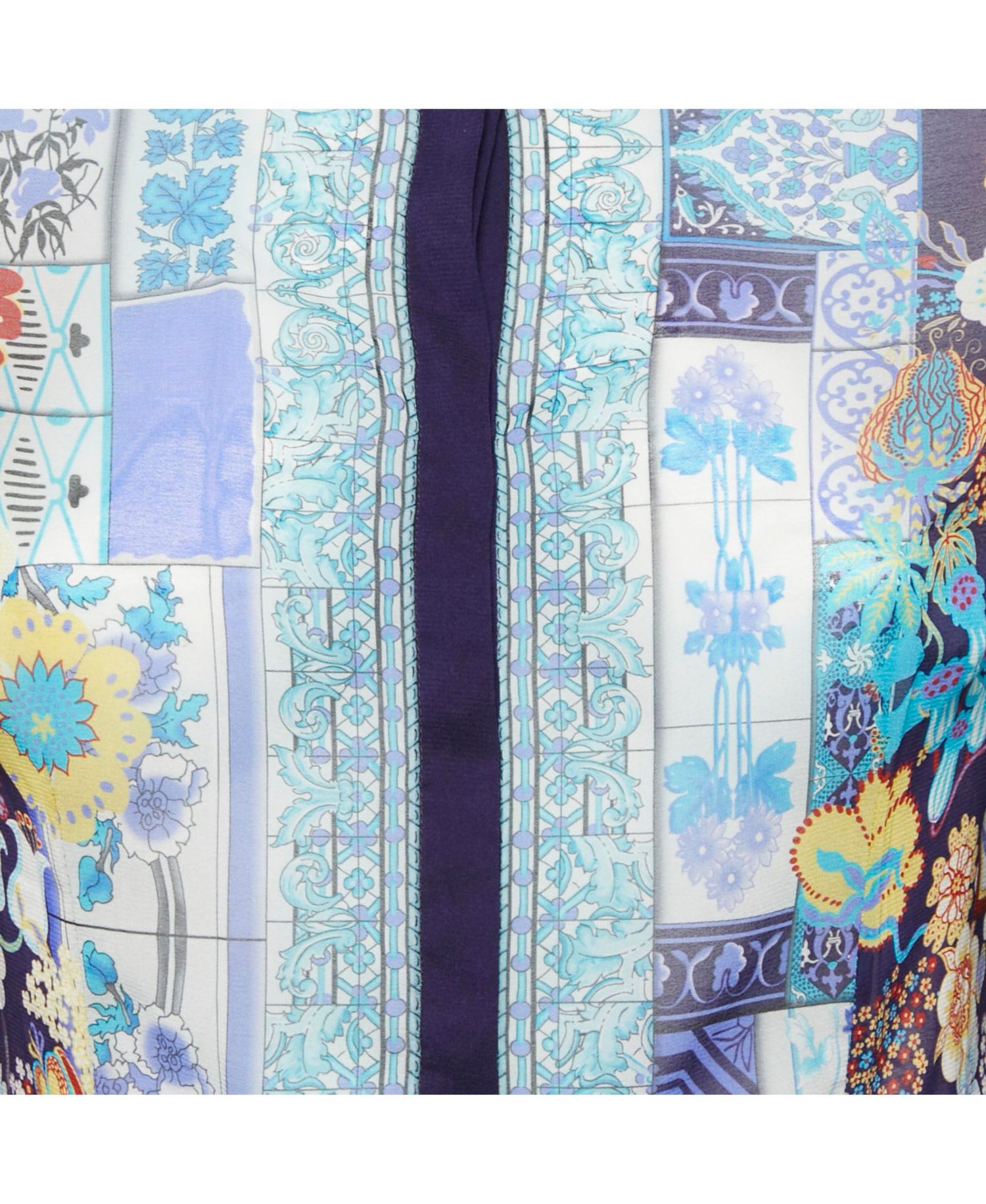 Women's Printed Silk Patchwork Button-Down Shirt