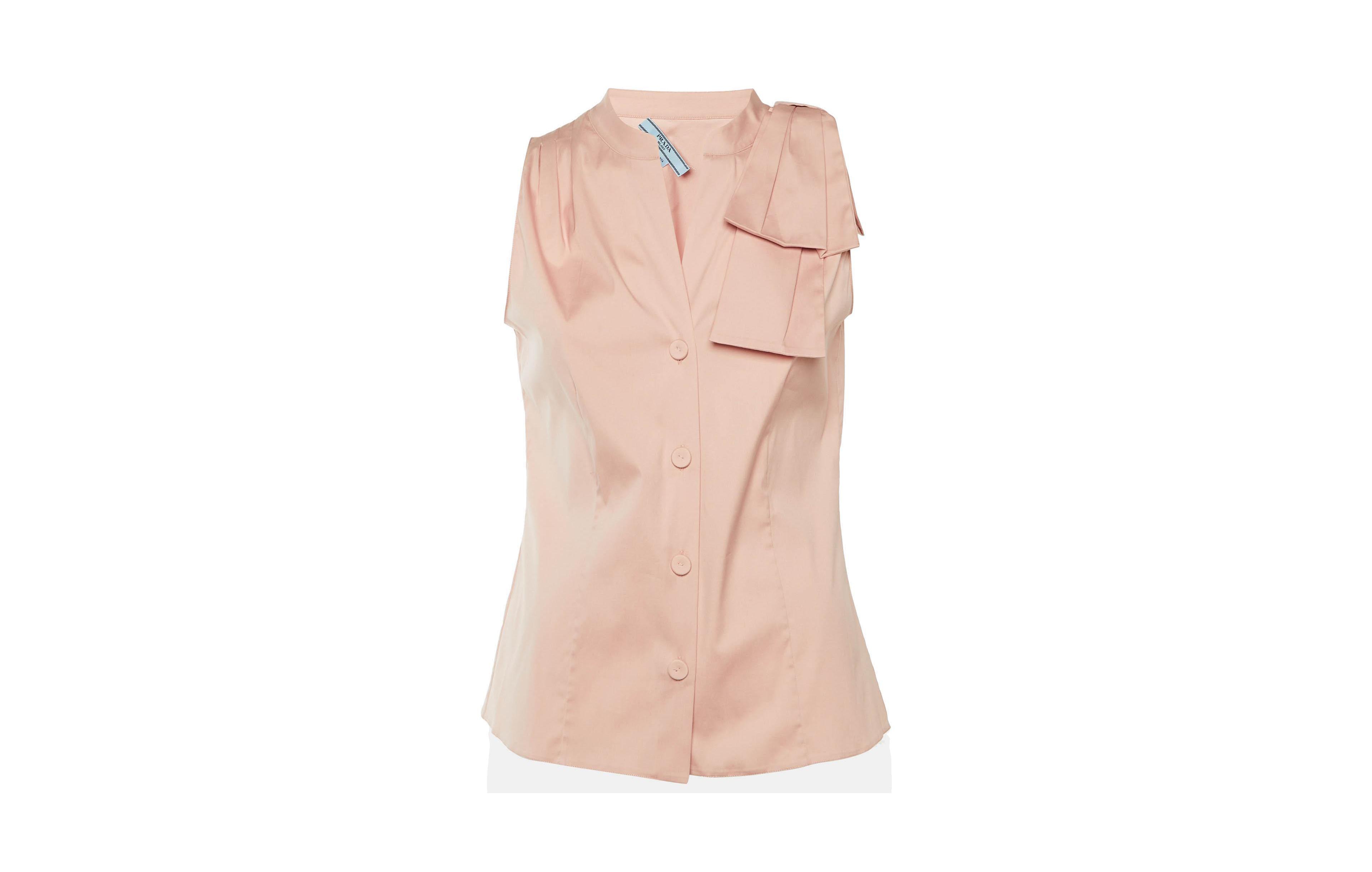Pre-Owned Prada Women's Bow-Detail Cotton Sleeveless Blouse