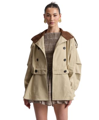Women's Buton-Front Short Trench Coat