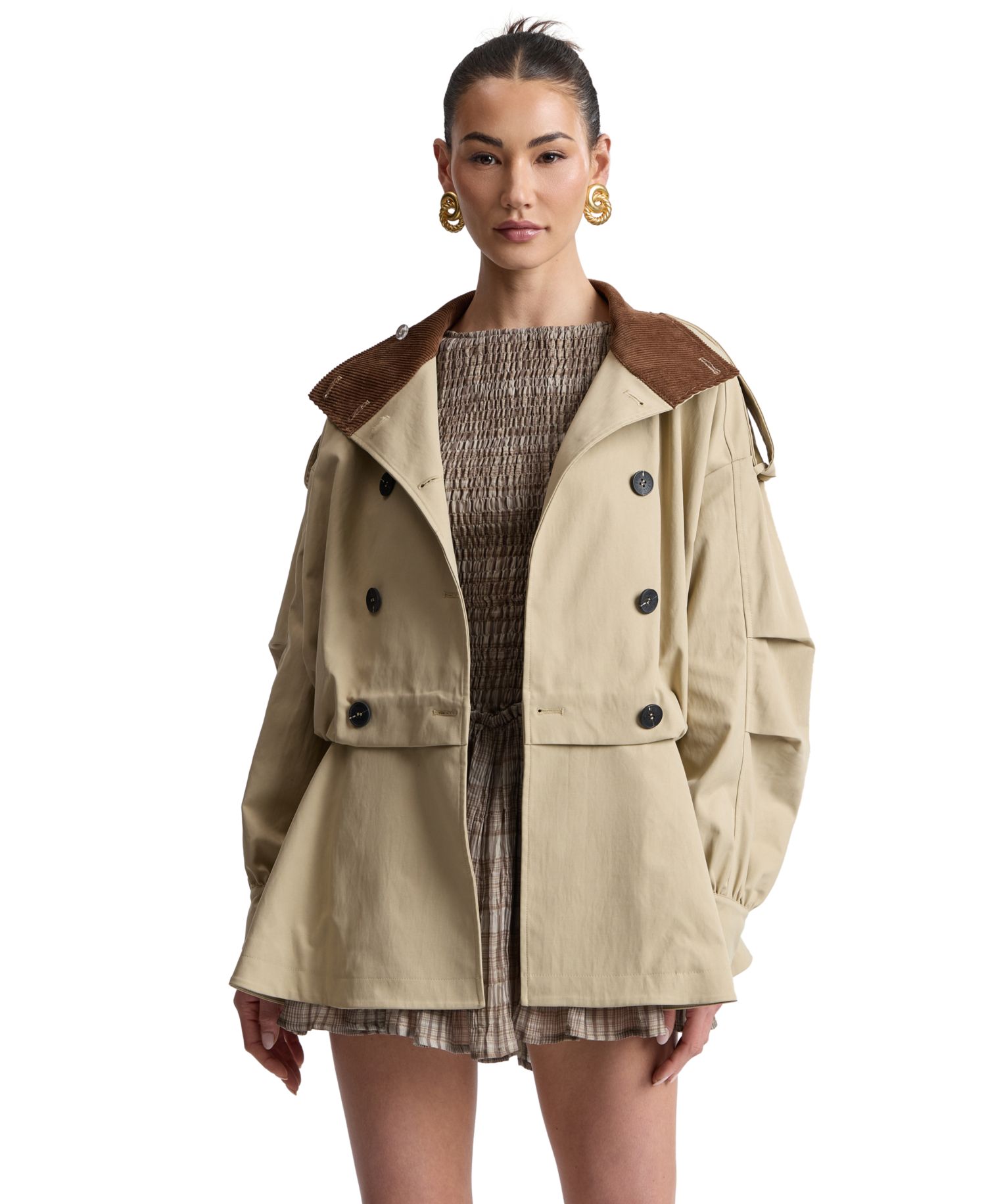 Women's Buton-Front Short Trench Coat
