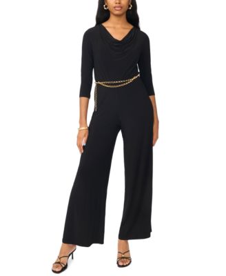 Women's 3/4-Sleeve Cowl Neck Jumpsuit with Belt
