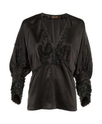 Women's Silk Floral Applique V-Neck Blouse