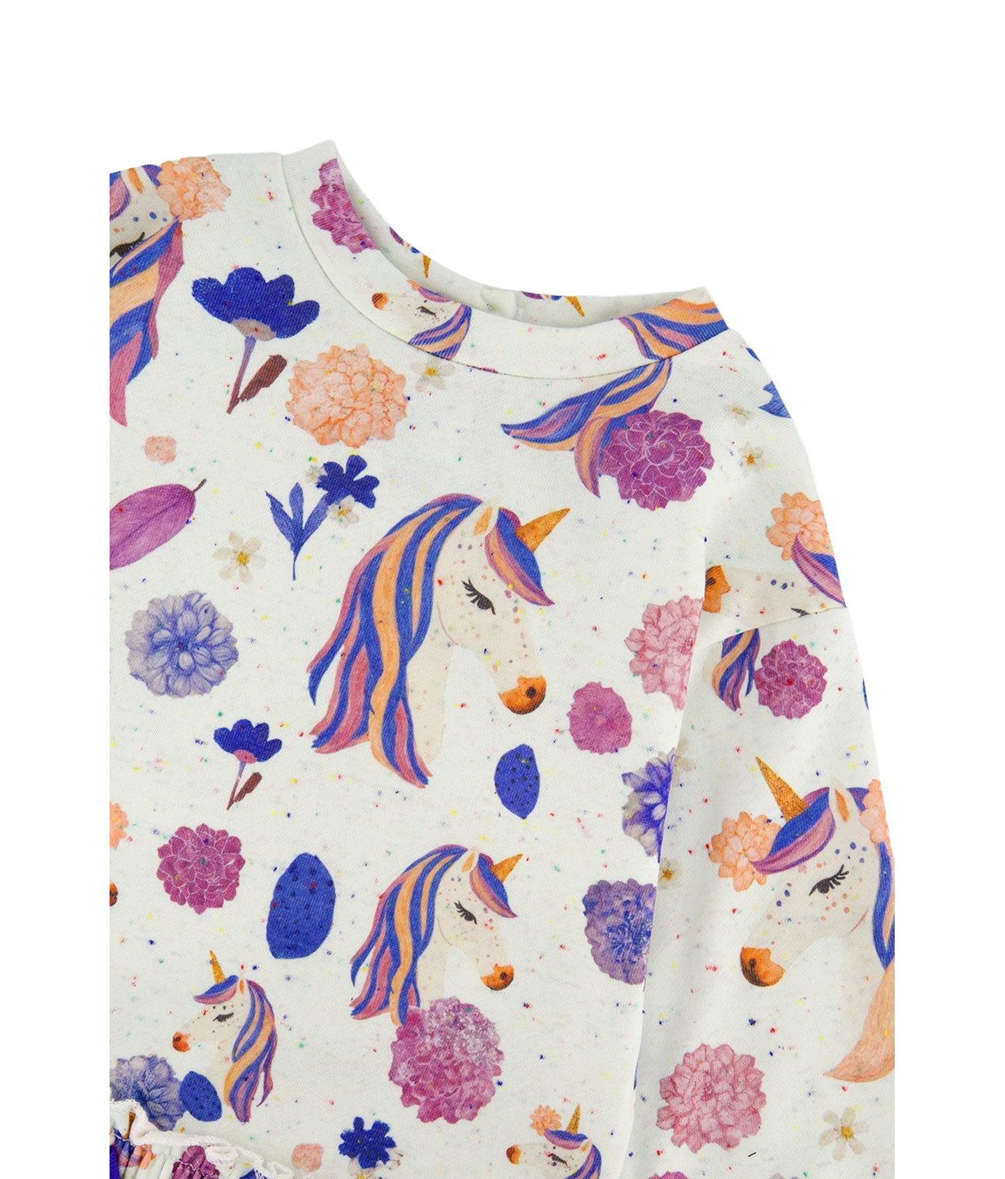 Платье Deux par Deux French Terry Dress Unicorn Print для девочек, цвет: Бежевый с принтом — фото 7