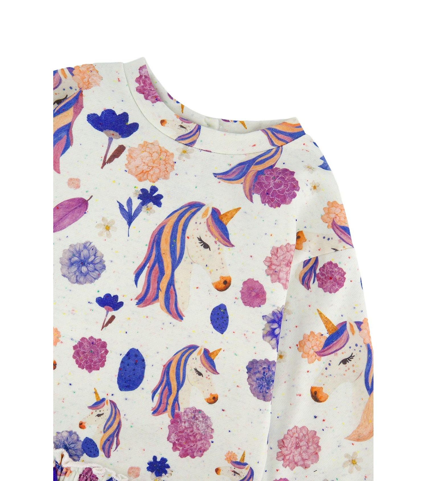 Little and Big Girl 6-12Y French Terry Dress Unicorn Print