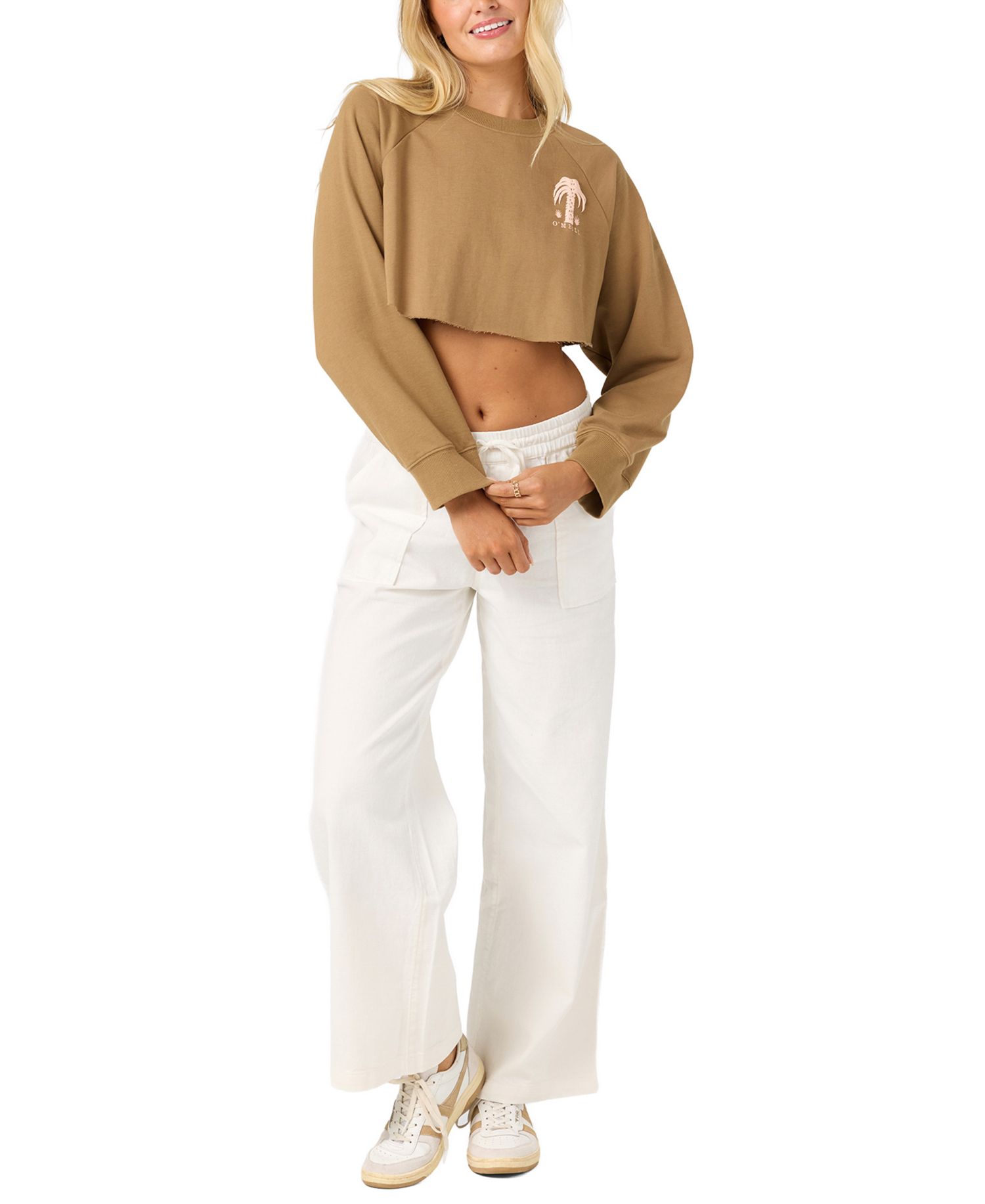 Women's Palm Raw Edge Crop Fleece Crewneck Sweatshirt