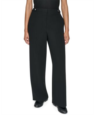 Petite High-Rise Straight Textured Crepe Pants