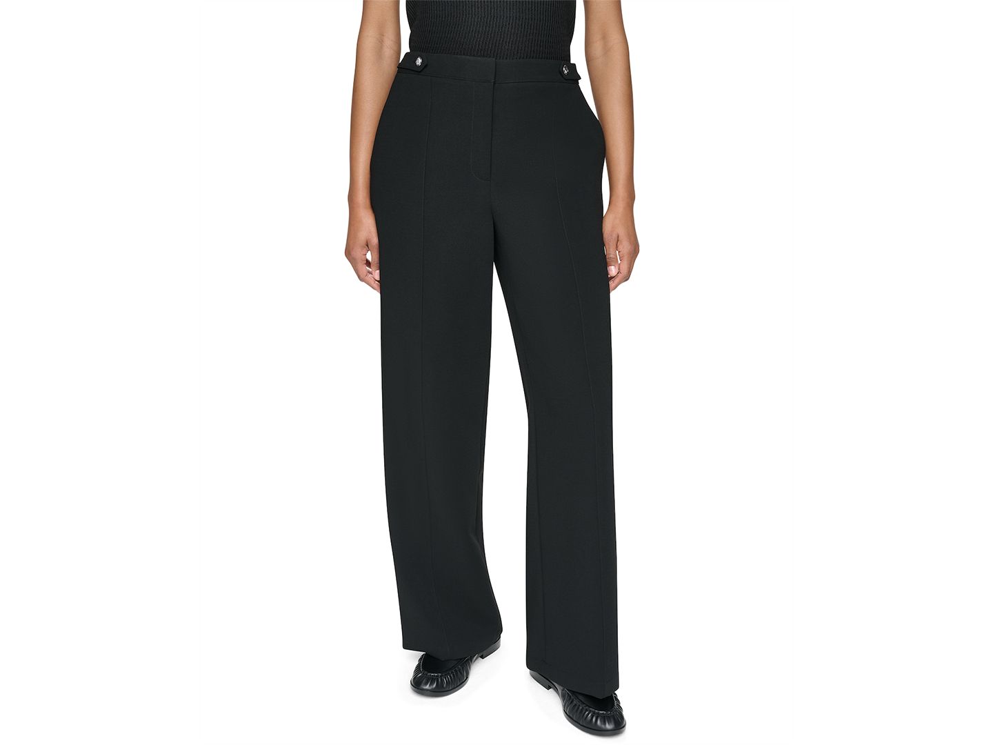 Женские брюки DKNY High-Rise Wide-Leg Textured Crepe, цвет: Чёрный — фото 1
