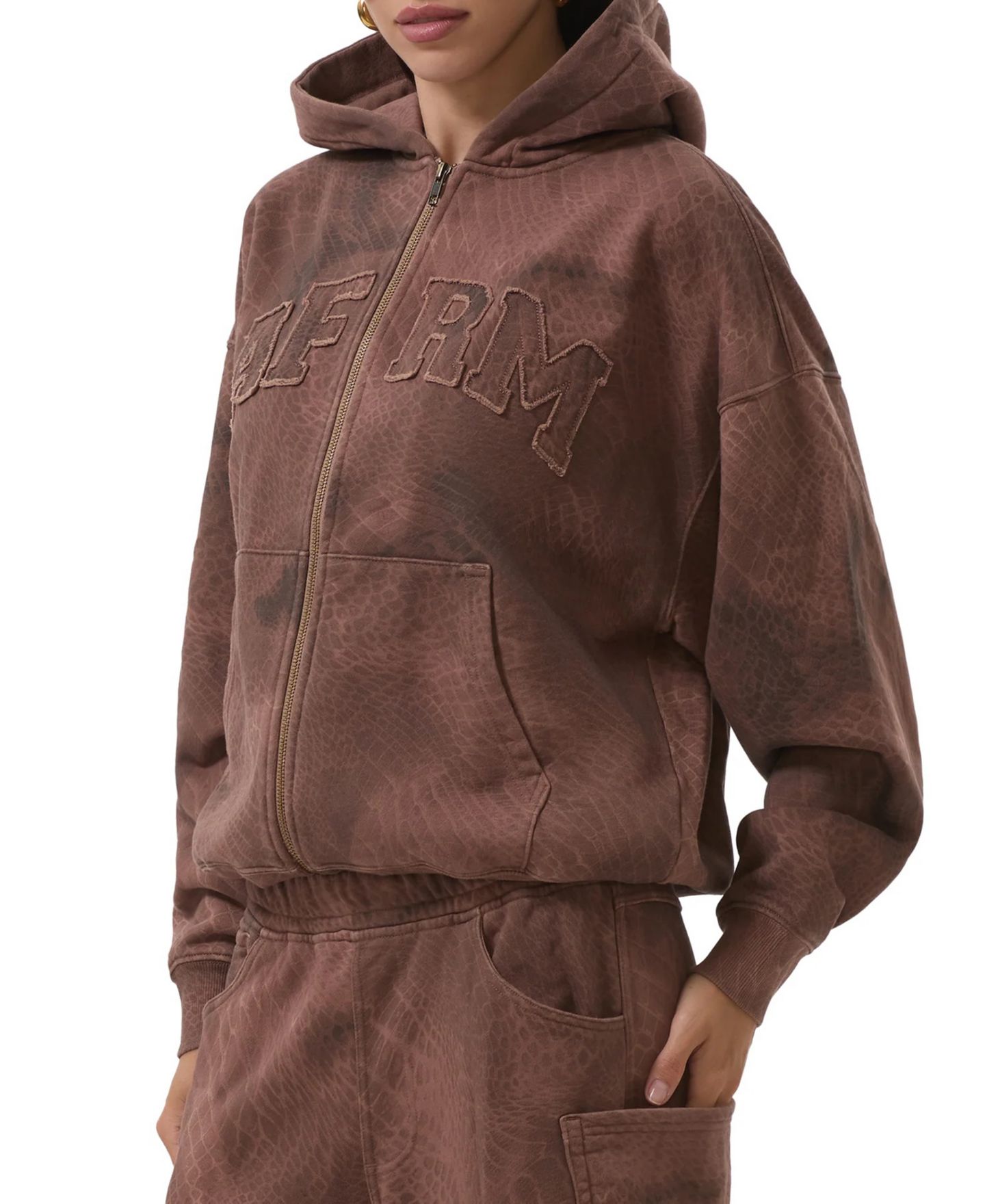 Женское худи AFRM Cameron Long-Sleeve Front-Zipper, цвет: Коричневый змеиный — фото 3