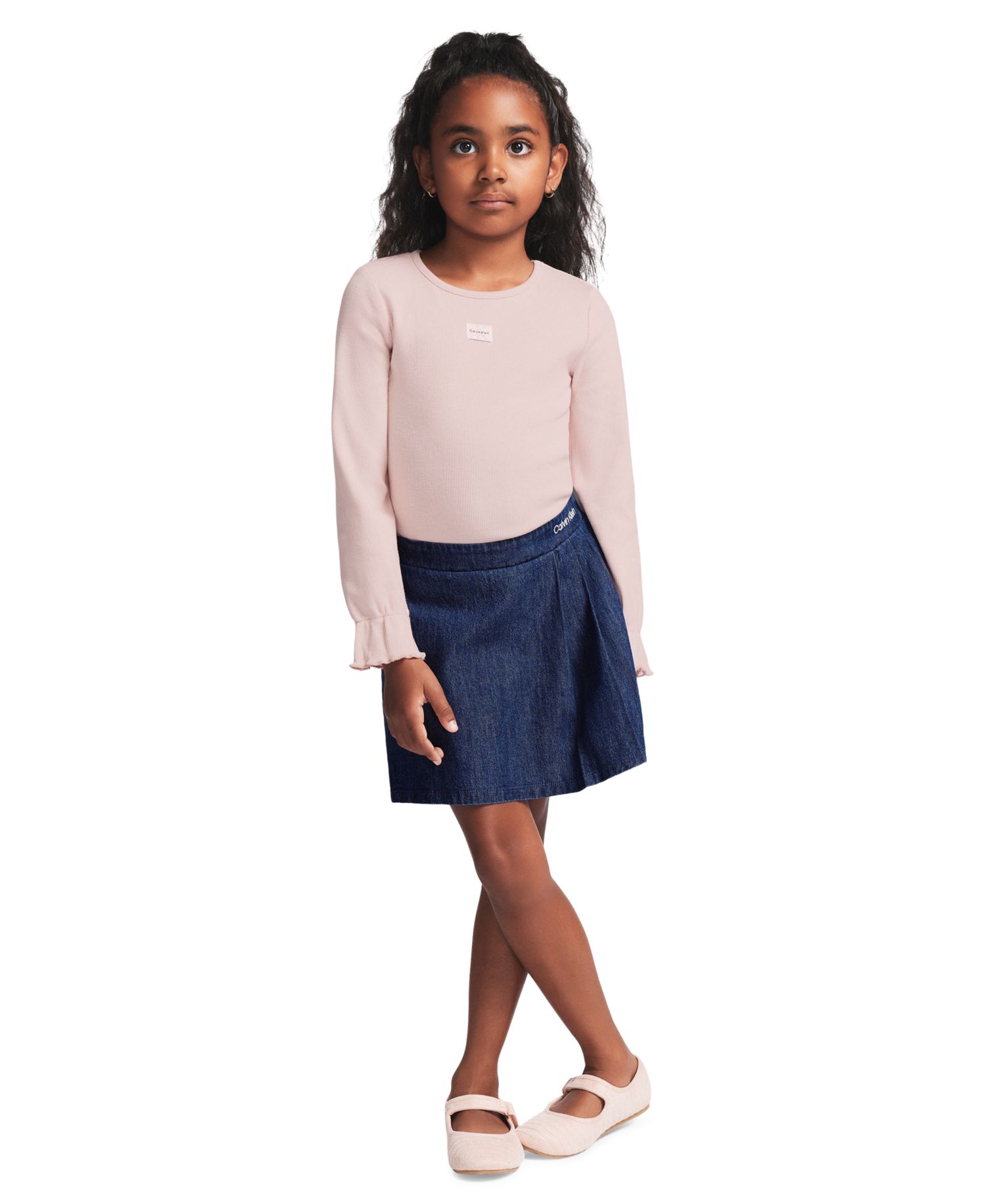 Girls' 2T-6X Long-Sleeve Top and Denim Skort, 2-Piece Set